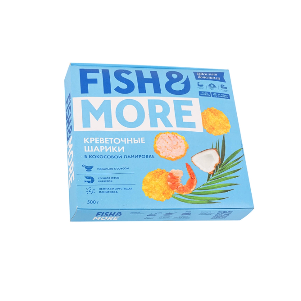 Фотография Креветки ваннамей очищ шарик в кокосовой панировке см по 0,5кг кор1-6 Fish&More Вьетнам - 1
