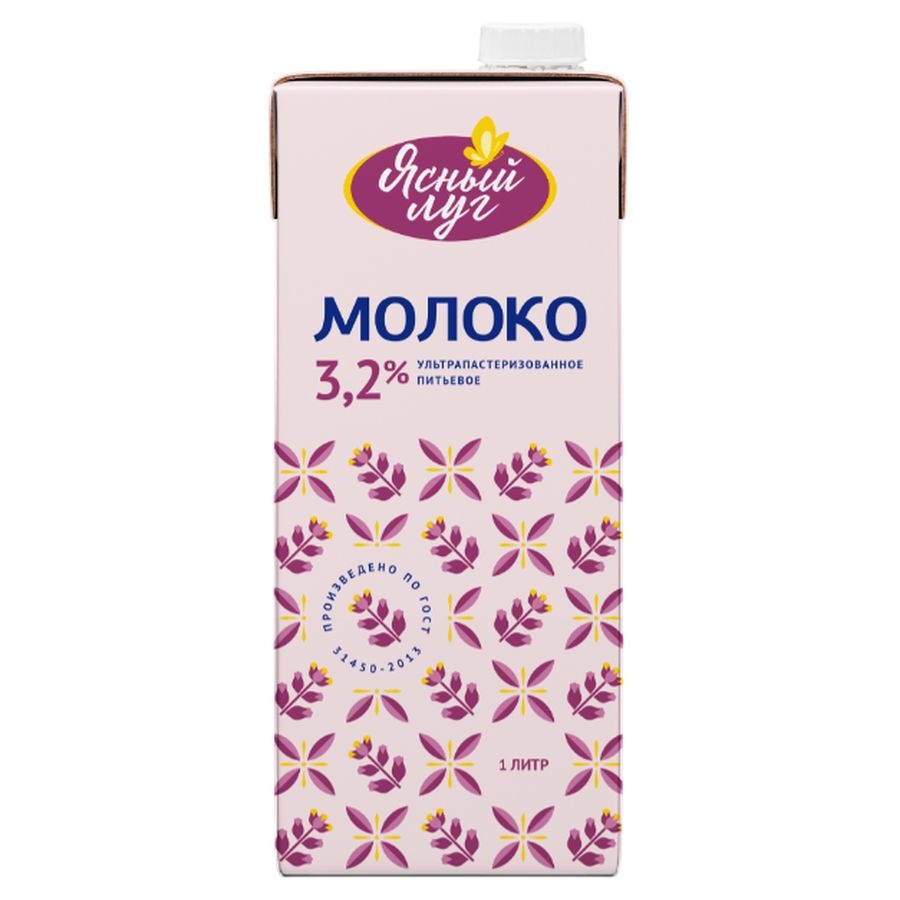 Фотография Молоко ультрапастеризованное ж3.2% 1л кор1-12 Ясный луг - 1