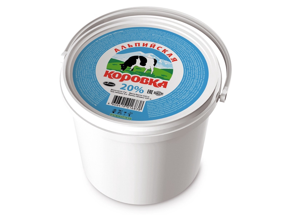 Фотография Сметанный продукт Альпийская коровка с змж 20% ведро1-5 Экомилк - 1