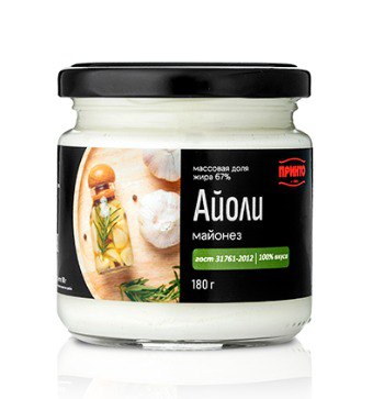 Фотография Майонез со свежим чесноком Айоли ж67% стб 180гр кор1-12 Принто Россия - 1