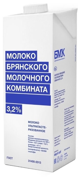 Фотография Молоко ультрапастеризованное ж3.2% 1л кор1-12 БМК - 1