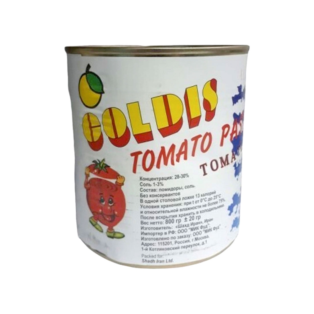 Фотография Паста томатная сухвещ 28-30% жб 800 гр кор1-12 Goldis Иран - 1