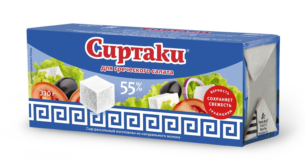 Фотография Сыр рассольный сиртаки original для греч салата ж55% 330 гр кор1-15 Россия - 1