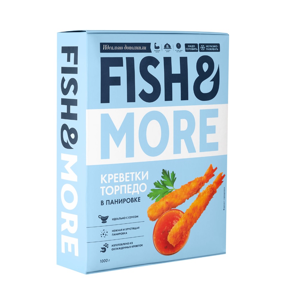 Фотография Креветки ваннамей очищ в панировке Торпедо см по 1кг кор1-6 Fish&More Вьетнам - 1