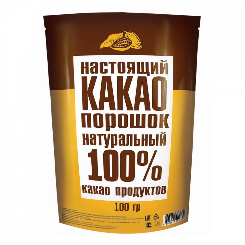 Фотография Какао порошок натуральный 100гр кор1-34 Добрыня Русь Россия - 1