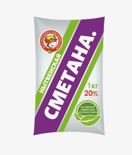 Фотография Сметана с мдж 20% пленка 1кг МЗН - 1
