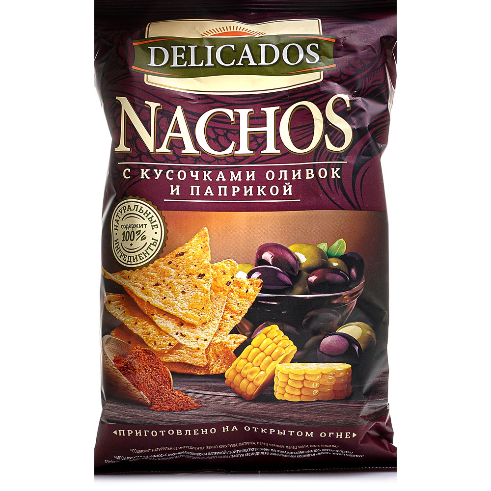 Фотография Чипсы кукурузные начос с кусочками оливок и паприкой 150гр кор1-15 Delicados - 1