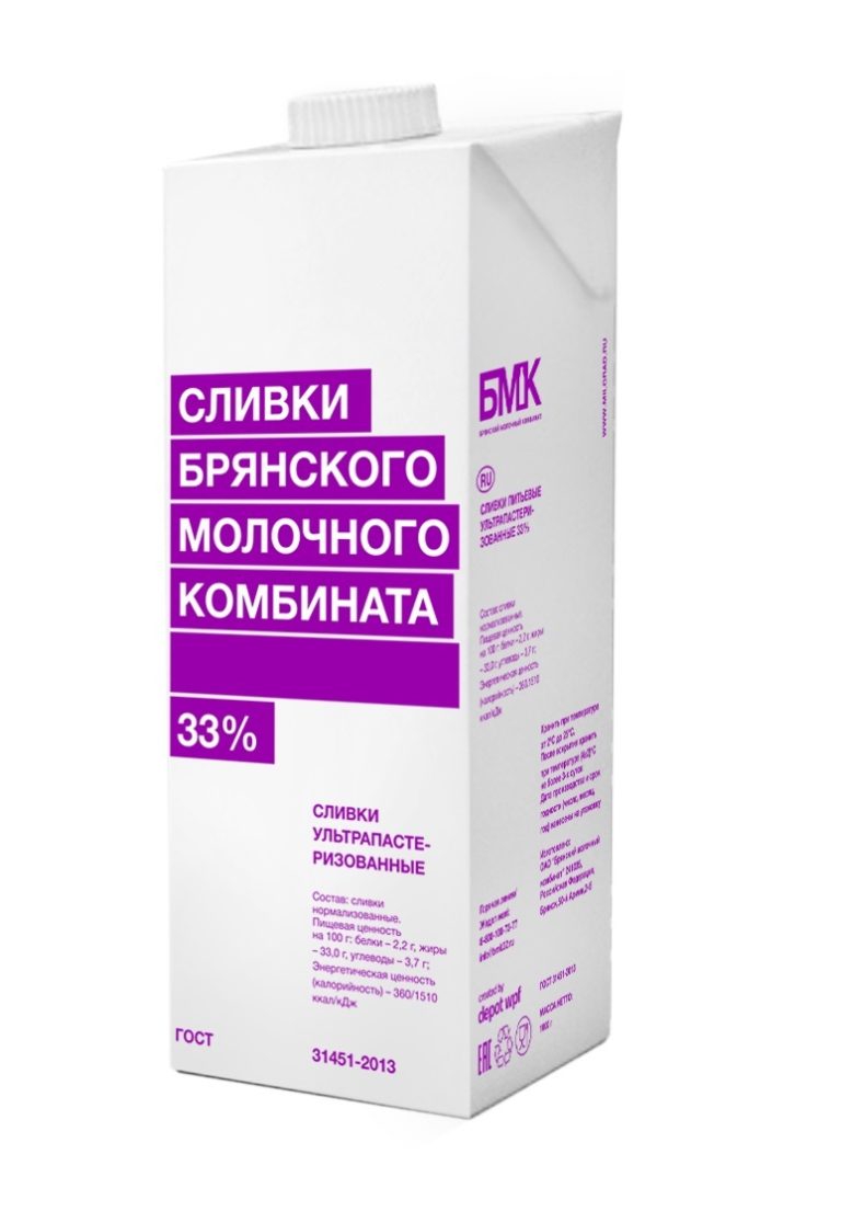Фотография Сливки ж33% 1 л кор1-6 БМК Россия - 1