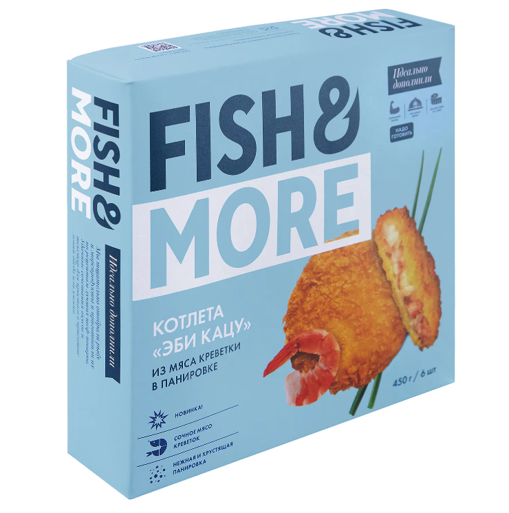 Фотография Котлета эби кацу из мяса креветки в панировке 300 гр кор1-10 Fish&More - 1