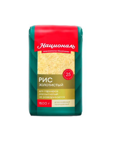 Фотография Рис пропаренный Золотистый 1,5кг кор1-12 Националь Россия - 1