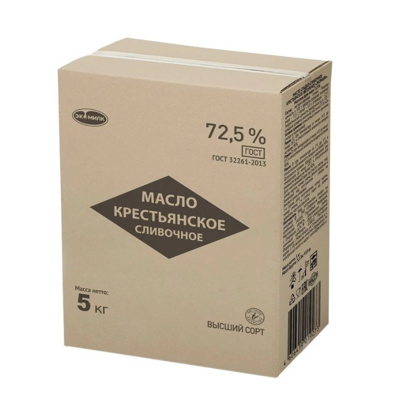 Фотография Масло сладко-сливочное крестьянское монолит 72,5% кор1-5 Экомилк - 1