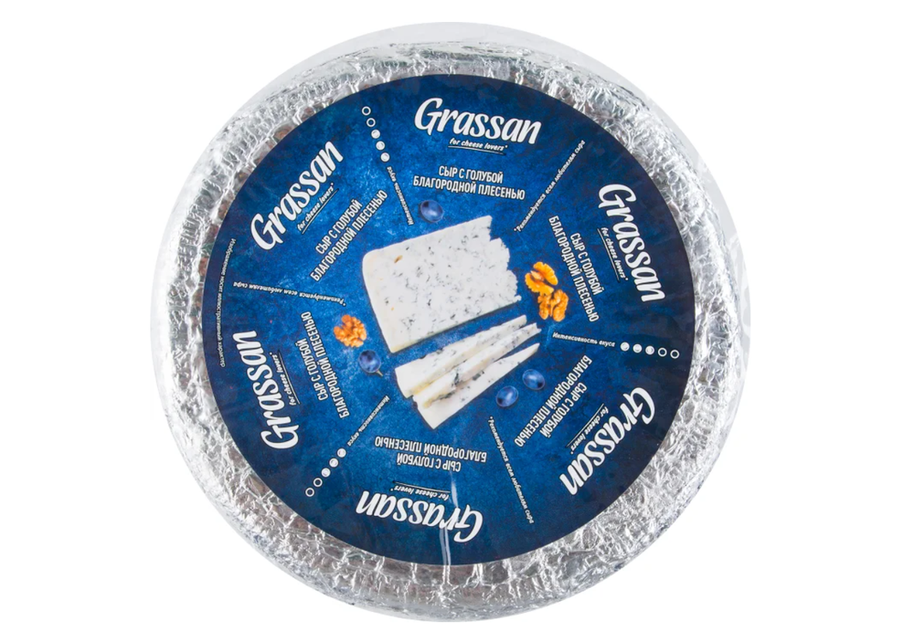 Фотография Сыр с голубой плесенью ж50% 2.5-3 кг Grassan Россия - 1
