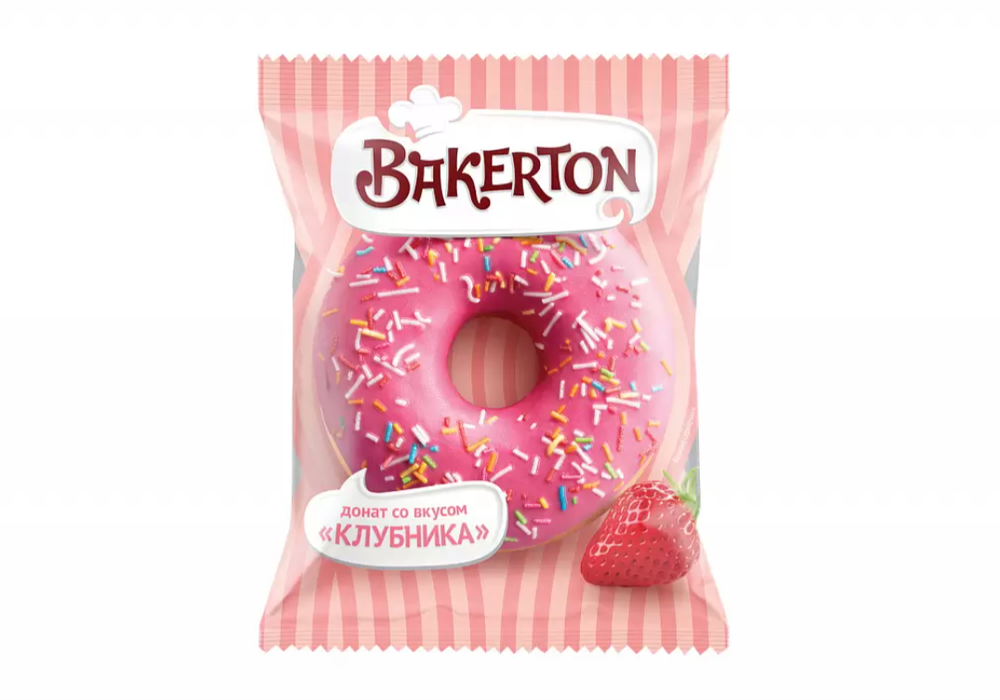 Фотография Донат глазированный со вкусом клубники инд.упак 58гр кор1-32 Хлебпром - 1