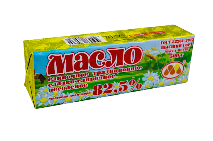 Фотография Масло сладко-сливочное несоленое традиционное мдж82,5% 500гр кор1-10 ЮКМП Россия - 1