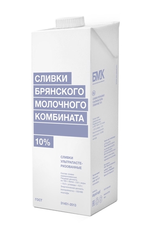 Сливки ж10% 1 л кор1-12 БМК Россия