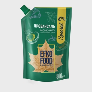 Майонез ж67% дой-пак 800мл кор1-12 Efko Food special Провансаль Россия