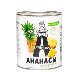 Ананасы кусочки в сиропе жб 3100мл3050гр кор1-6 Artigiano