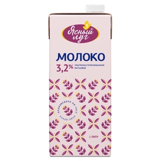 Молоко ультрапастеризованное ж3.2% 1л кор1-12 Ясный луг