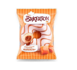Донат глазированный с начинкой карамель инд.упак 67гр кор1-32 Хлебпром