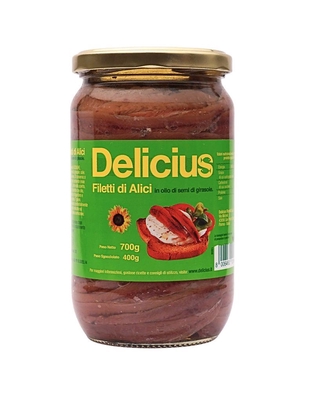 Анчоусы филе в масле стб 700гр кор1-6 Deliclus Италия