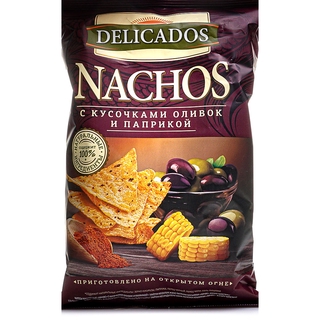 Чипсы кукурузные начос с кусочками оливок и паприкой 150гр кор1-15 Delicados