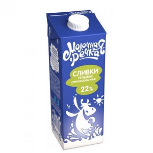 Сливки ж22% 1 л кор1-12 Молочная речка Россия