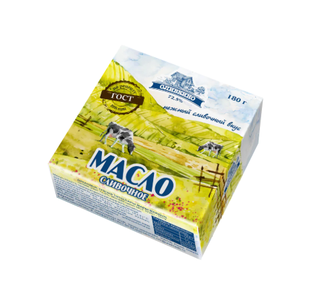 Масло сладко-сливочное несоленое крестьянское мдж72,5% 180гр кор1-10 Сливкино Россия