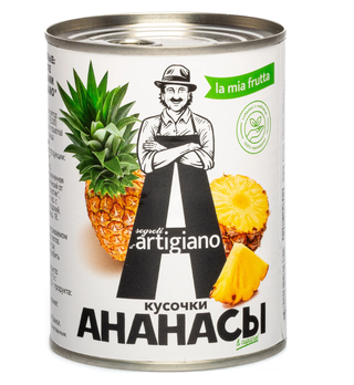 Ананасы кусочки в сиропе жб об580-н565-сух340гр кор1-6 Artigiano